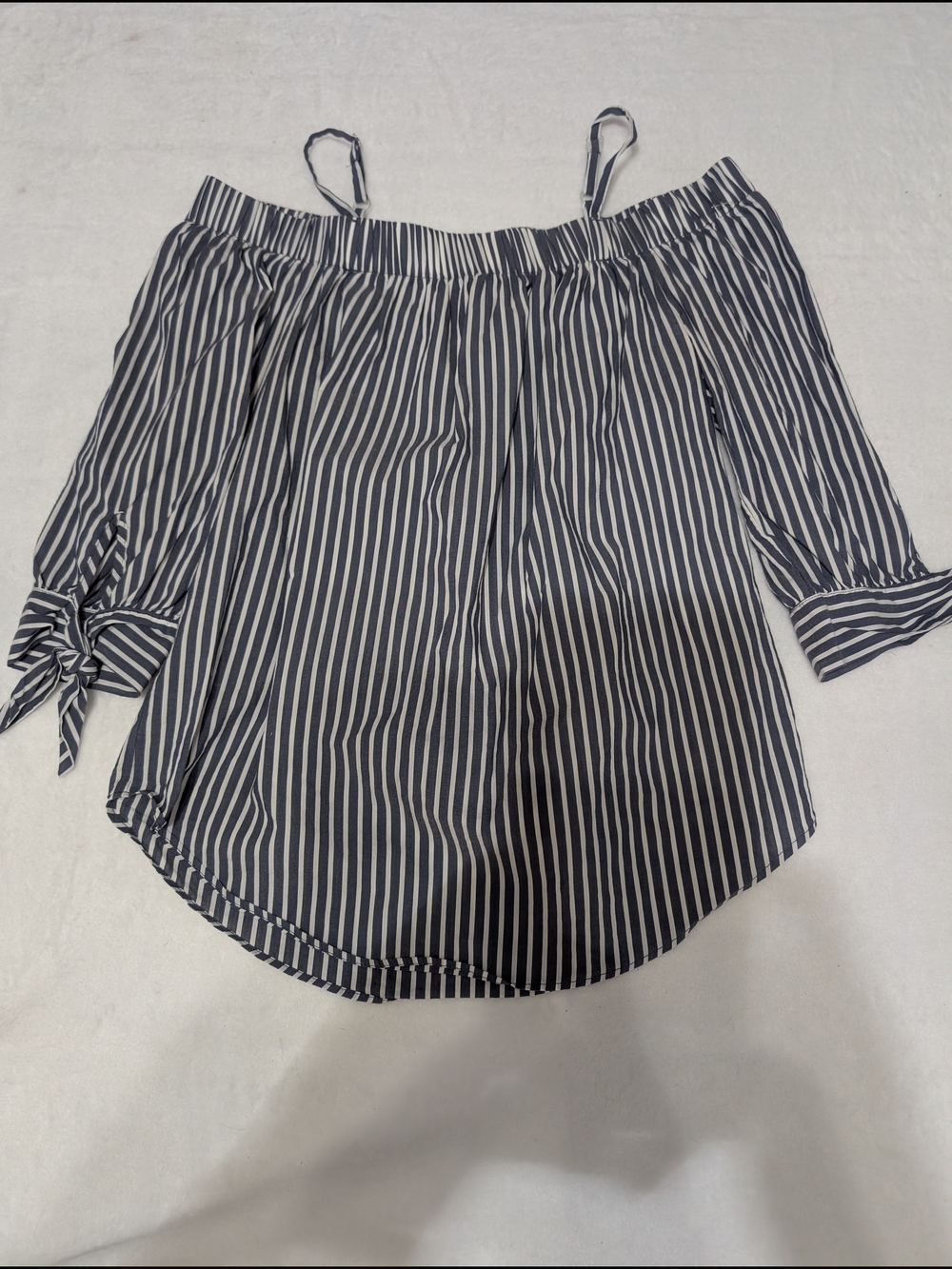 by & by Navy and White Striped Off-Shoulder‎ Blouse Babydoll